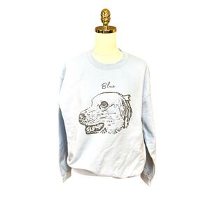 Womens Light Blue Dog Graphic Crewneck Sweatshirt Blue Dog Lover Pullover L